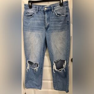 Vervet Distressed High Rise Straight Leg Jeans Women Size 30 Light Wash Raw Hem